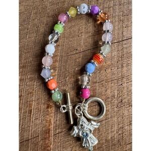 Guardian Angel Charm Bracelet w/Blue Stone & Toggle Clasp - 7"